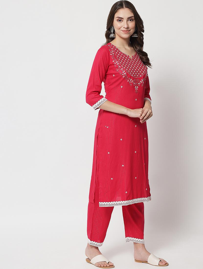 pink embroidered kurta pant set - 20972533 - Standard Image - 1