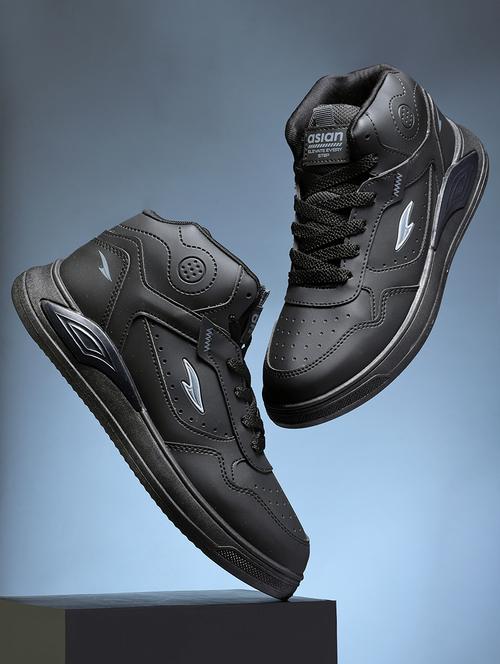 black synthetic lace up sneakers - 20973820 -  Standard Image - 0