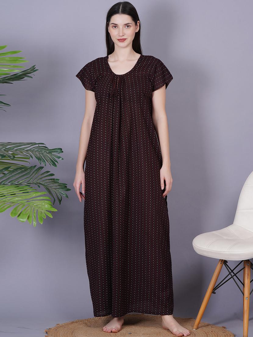 brown printed detailed maxi nightdress - 20973830 - Standard Image - 1