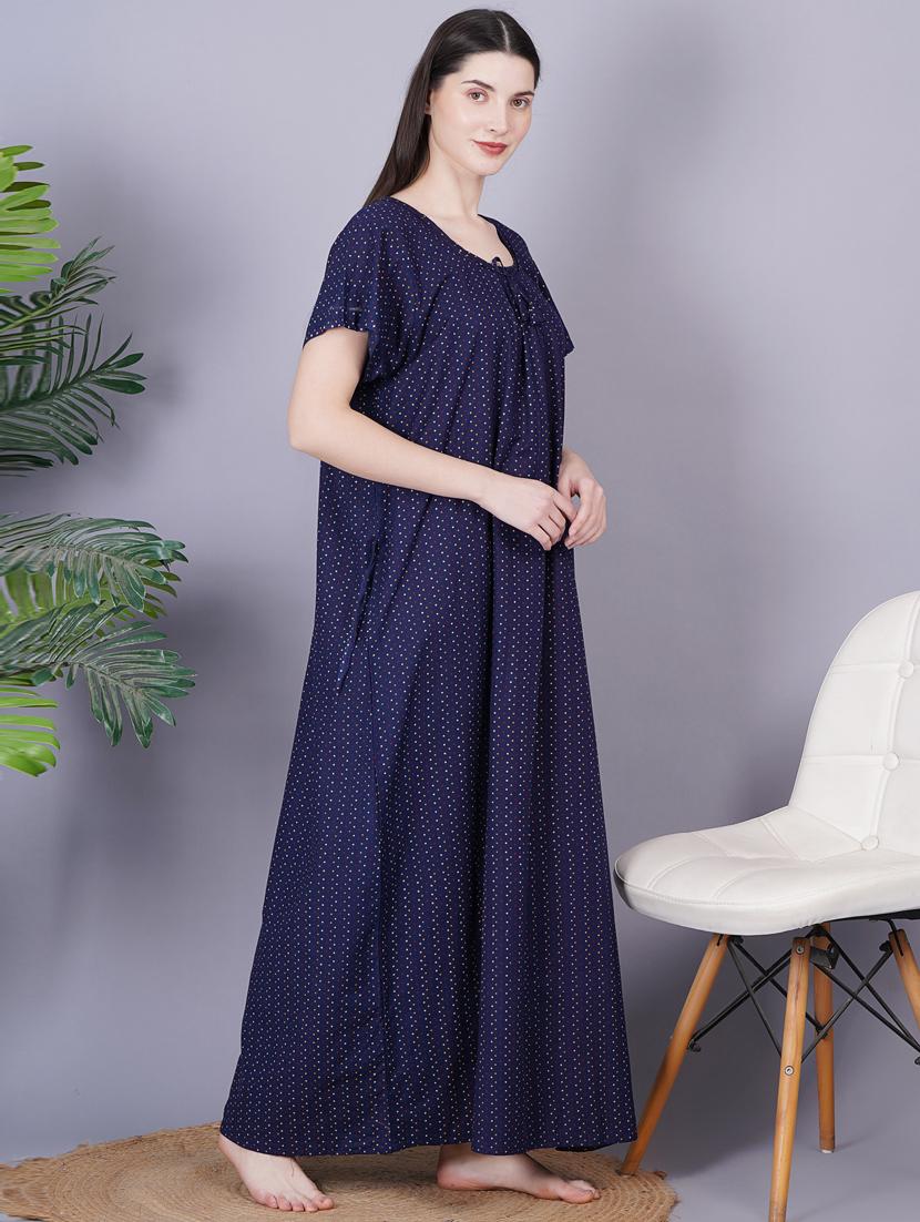 navy blue printed detailed maxi nightdress - 20973832 - Standard Image - 1