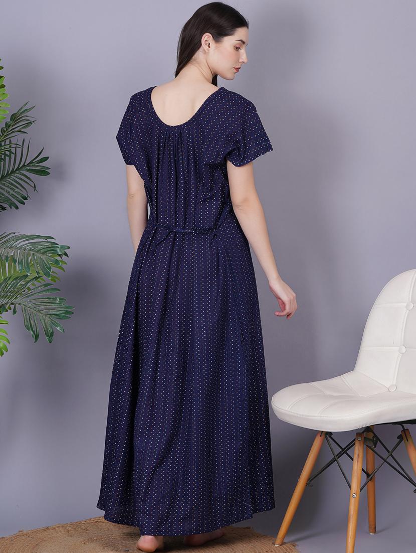 navy blue printed detailed maxi nightdress - 20973832 - Standard Image - 4