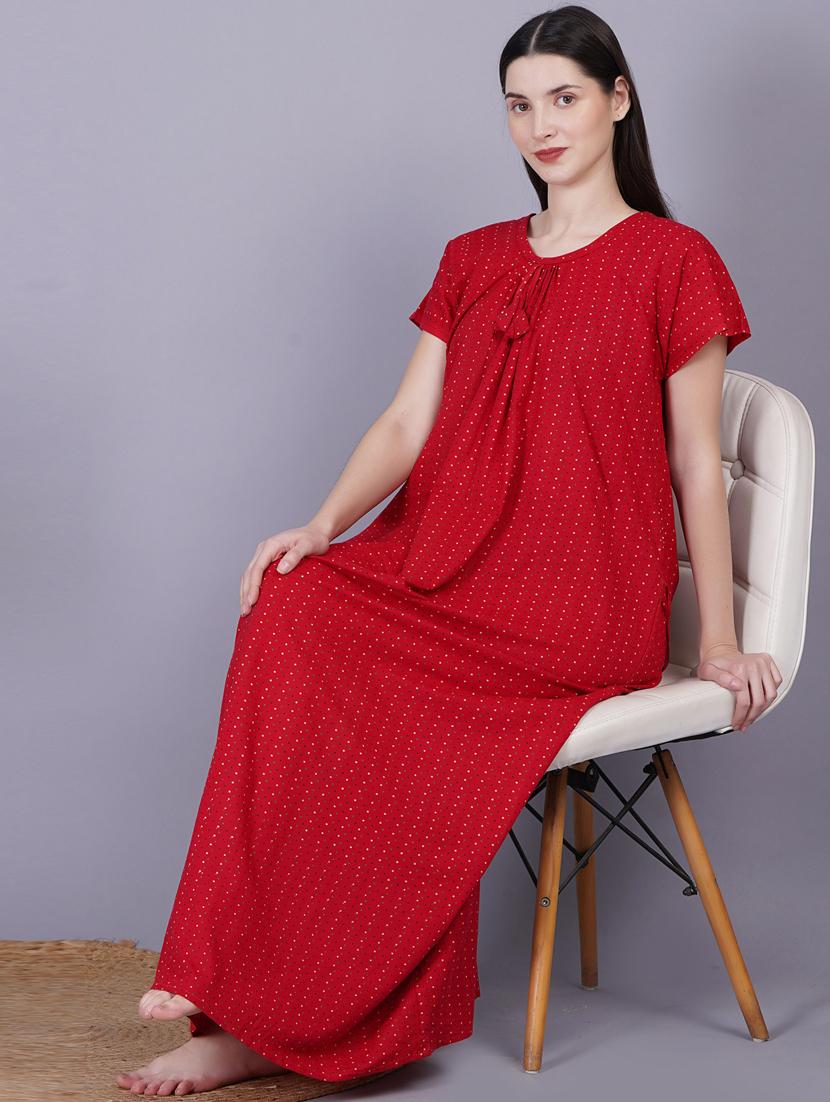 red printed detailed maxi nightdress - 20973834 - Standard Image - 4