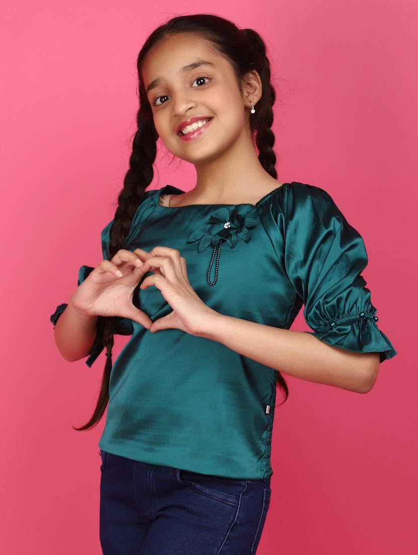 girls green solid top - 20973844 -  Standard Image - 1