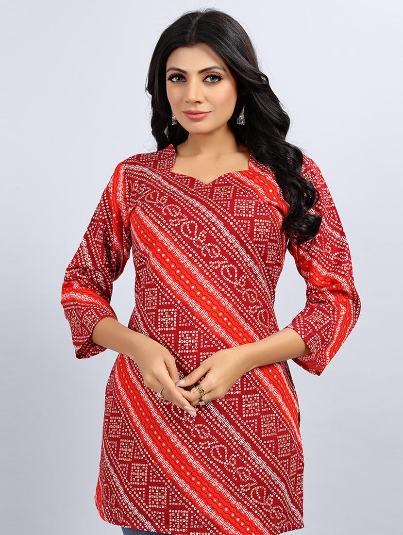 women three quarter sleeve straight kurti - 20974014 -  Zoom Image - 0