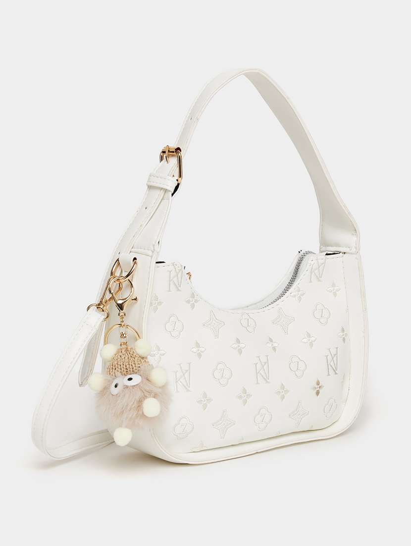 white printed handbag
