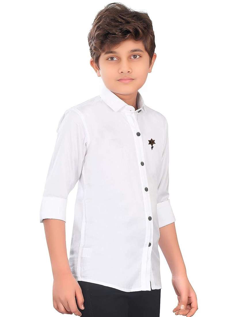 boys white cotton blend shirt - 20977439 -  Standard Image - 1
