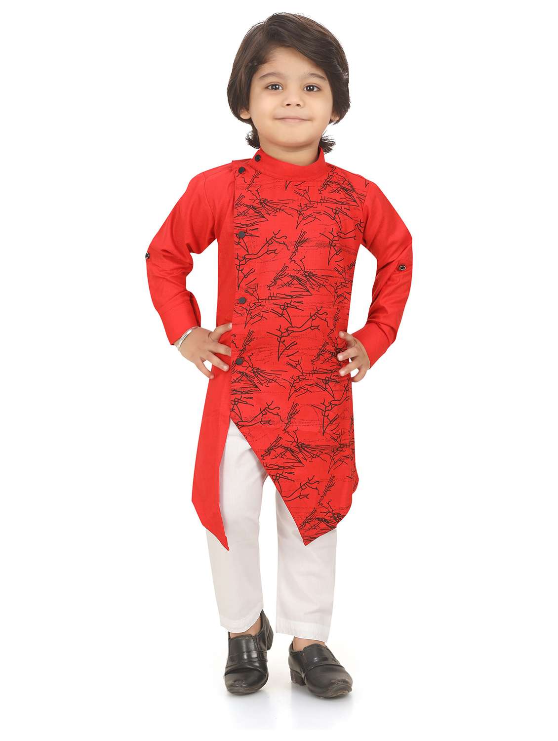 boys printed asymmetric kurta & pyjama set