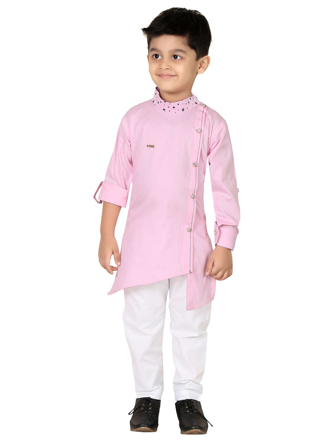 boys placement printed asymmetric kurta & pyjama set