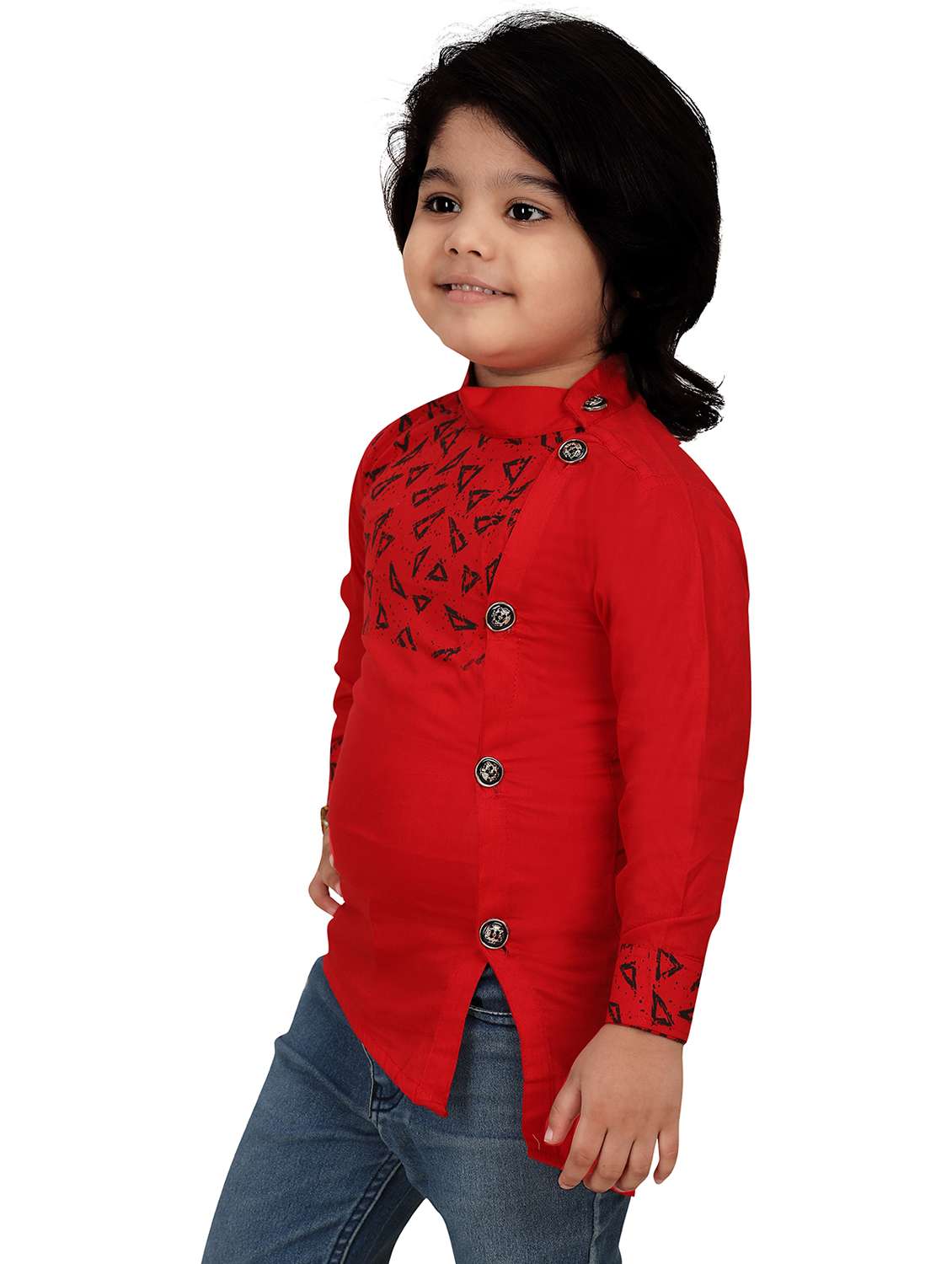 boys placement printed asymmetric kurta  - 20978321 -  Standard Image - 1