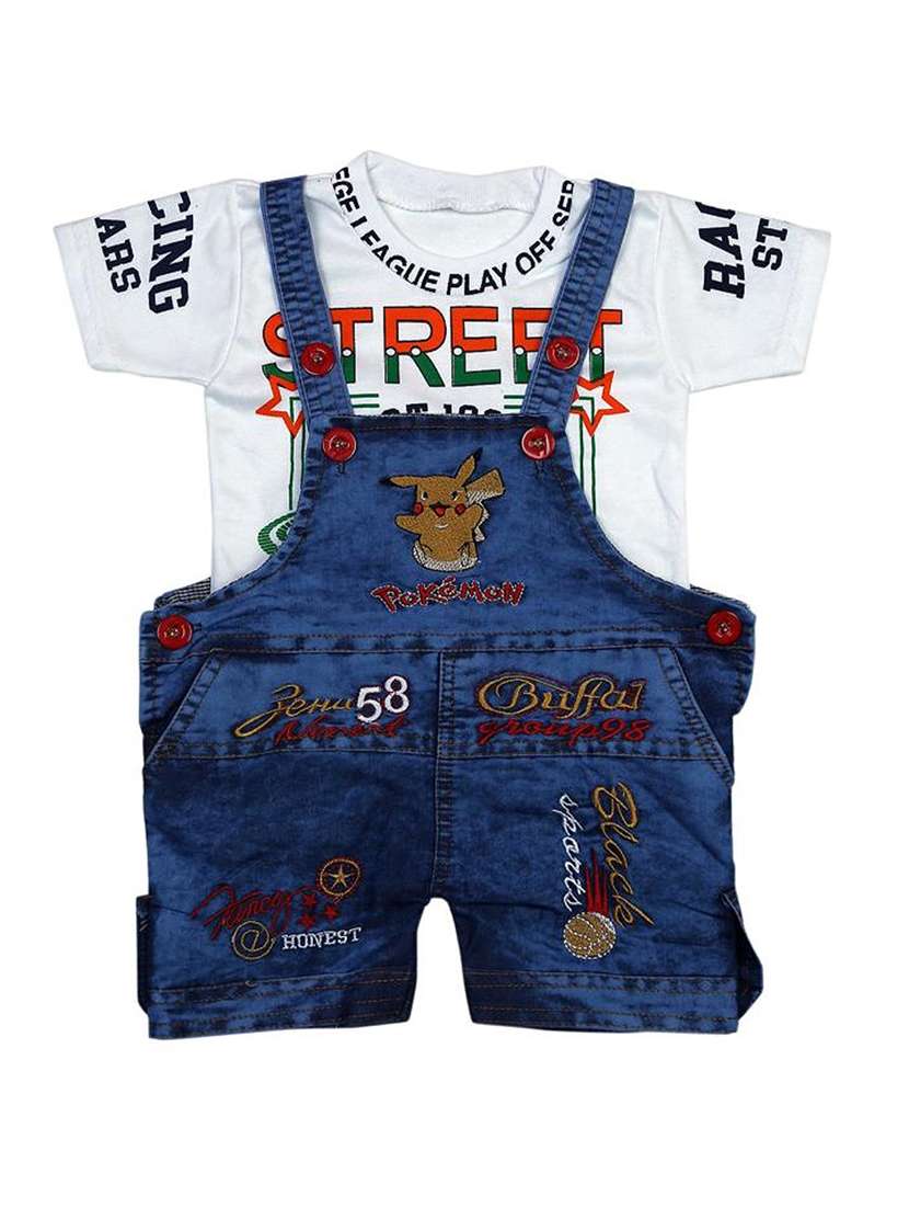 kids printed t-shirt & dungree set