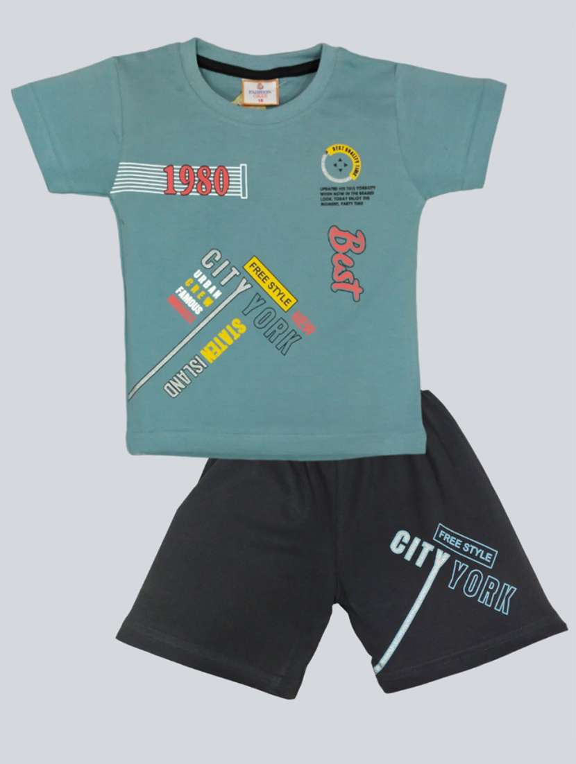 kids typographic printed t-shirt & shorts set