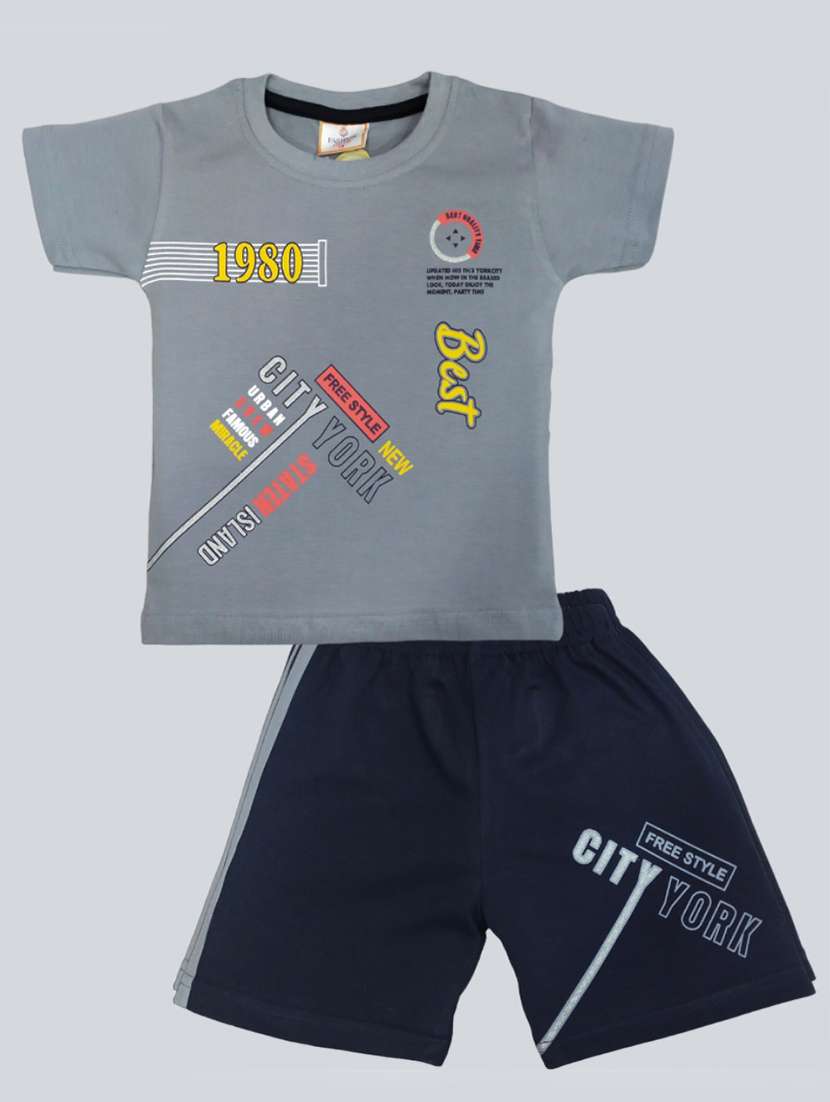 kids typographic printed t-shirt & shorts set