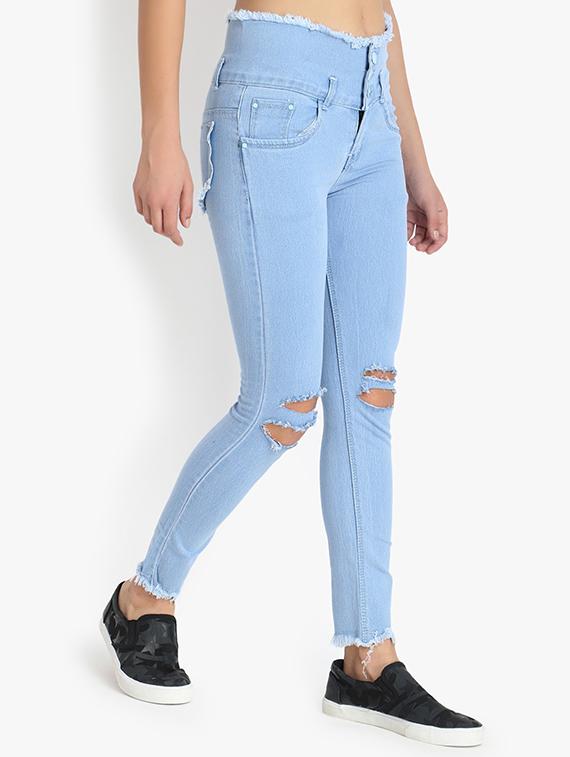 light blue slash knee detailed jeans - 20981388 - Standard Image - 1