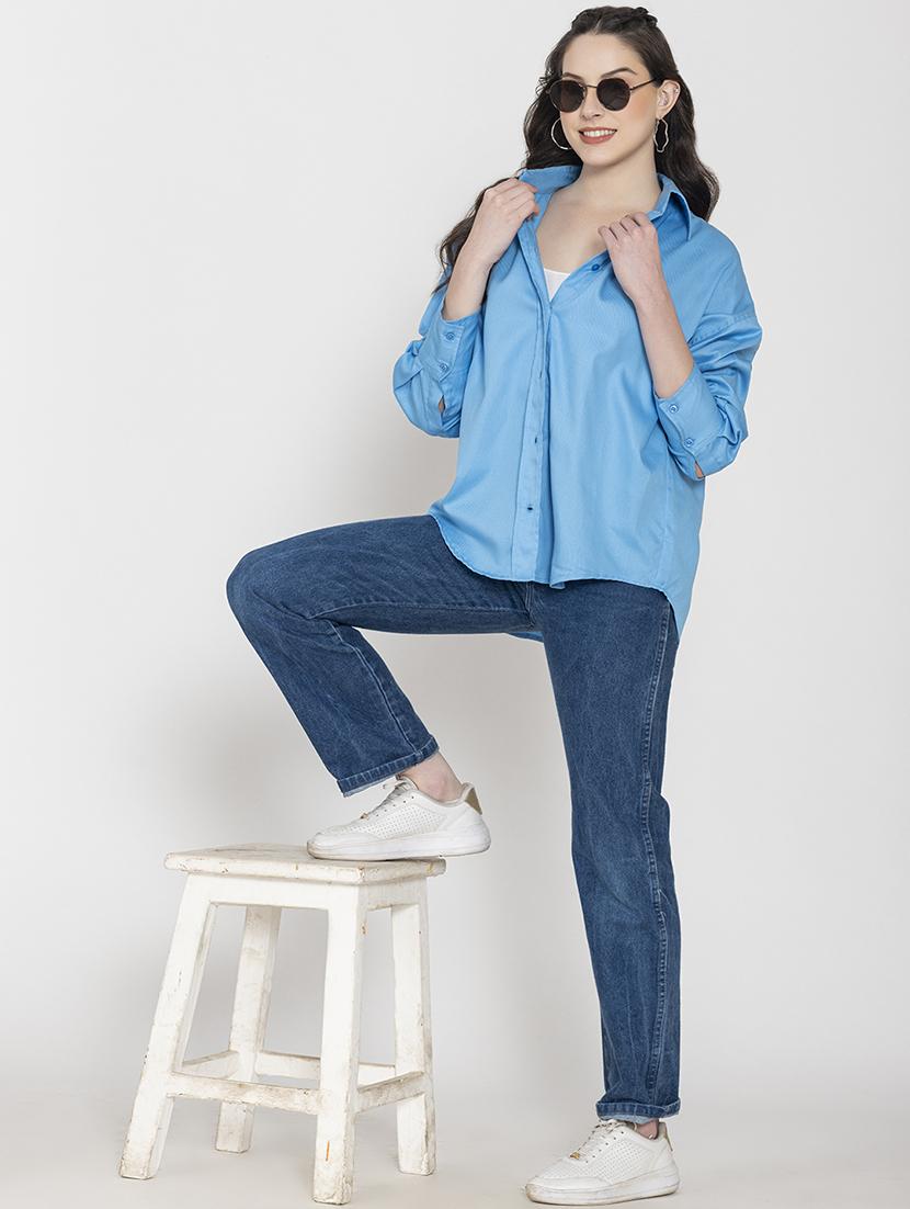 women long sleeve solid oversized shirt - 20982212 - Standard Image - 4