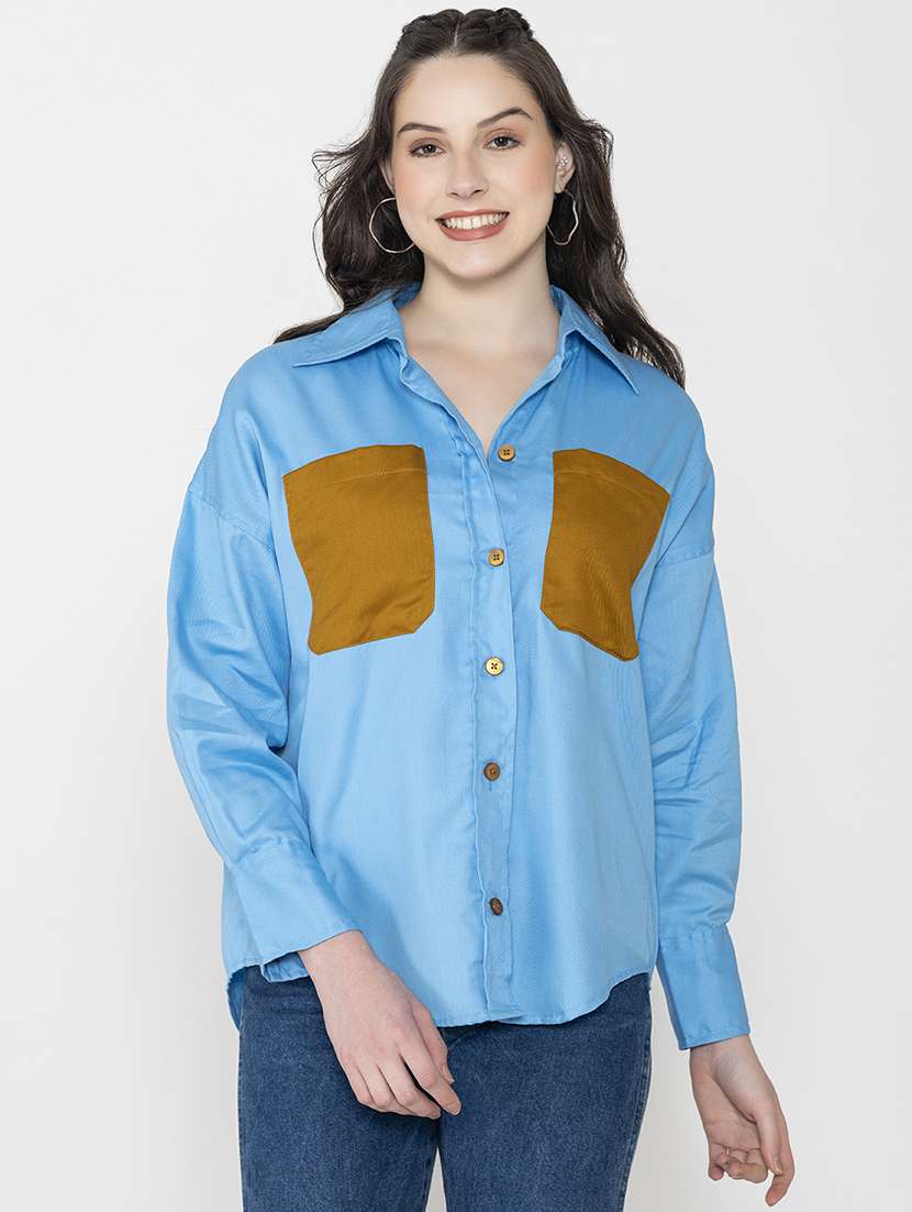 blue cotton oversized shirt