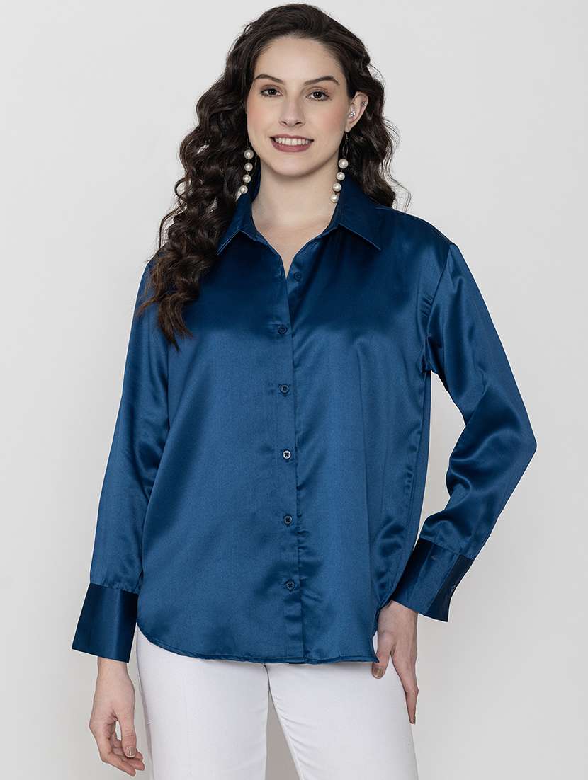 teal satin plain shirt