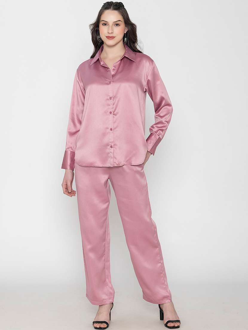 women solid shirt and trouser co-ord set
