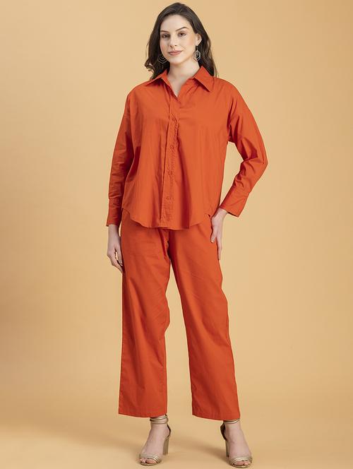 women solid shirt and trouser co-ord set - 20982231 -  Standard Image - 0