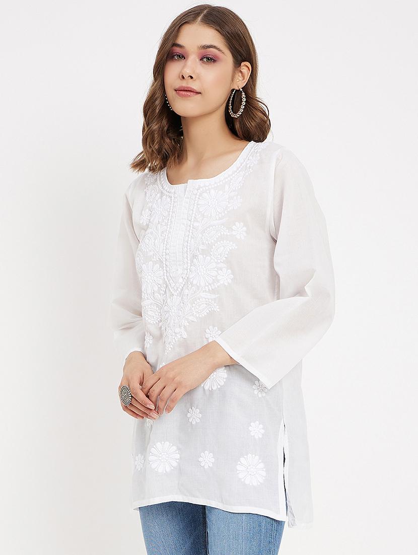 round neck chikankari kurti - 20982232 - Standard Image - 1