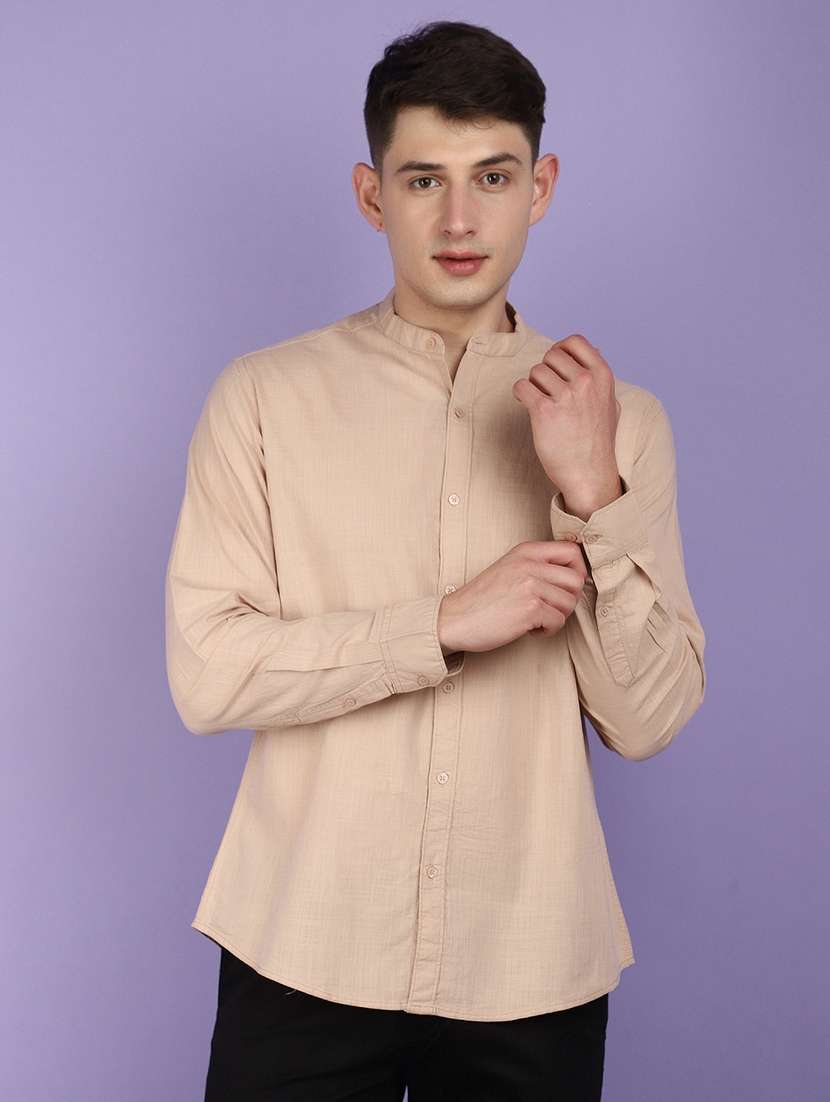 beige slub casual shirt