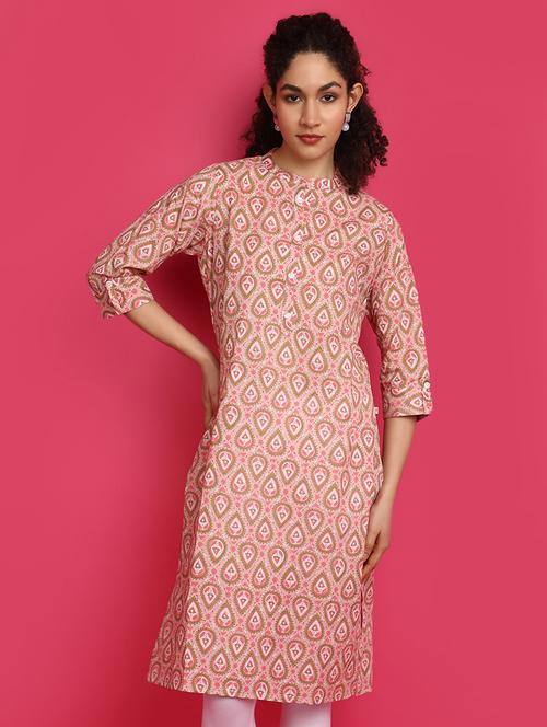 pink printed straight kurta - 20982343 - Standard Image - 0