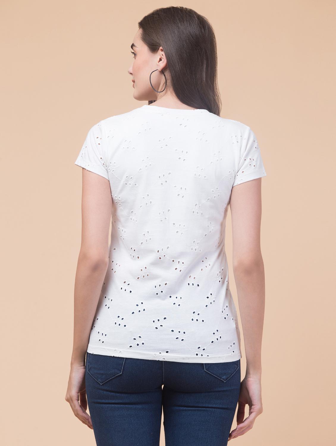 women schiffli cotton t-shirt - 20982403 -  Standard Image - 1