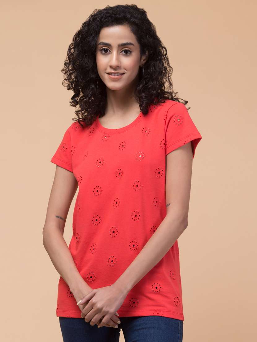 women schiffli cotton t-shirt