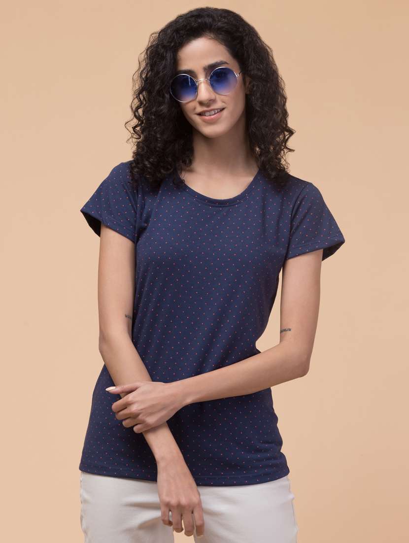 women polka dots round neck t-shirt