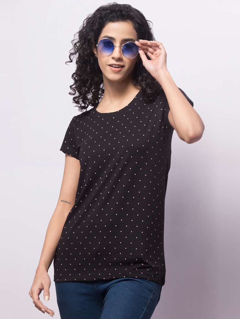 women polka printed round neck t-shirt