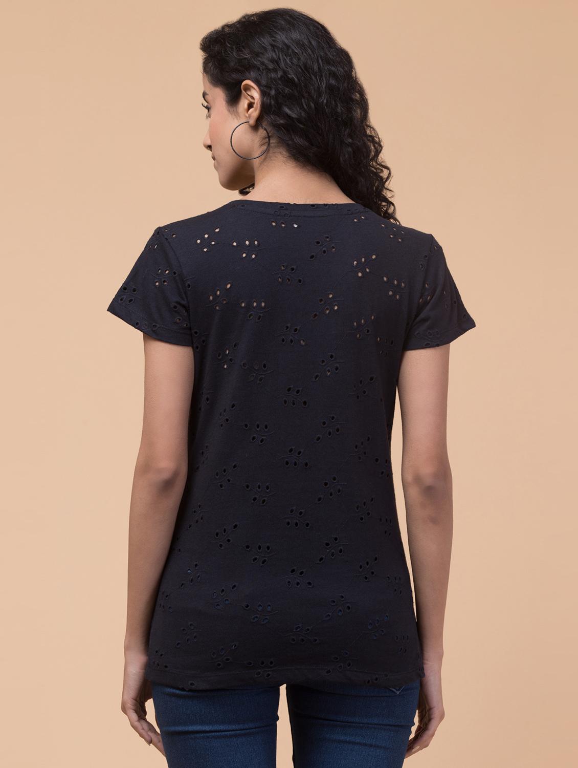 women schiffli cotton t-shirt - 20982418 - Standard Image - 1