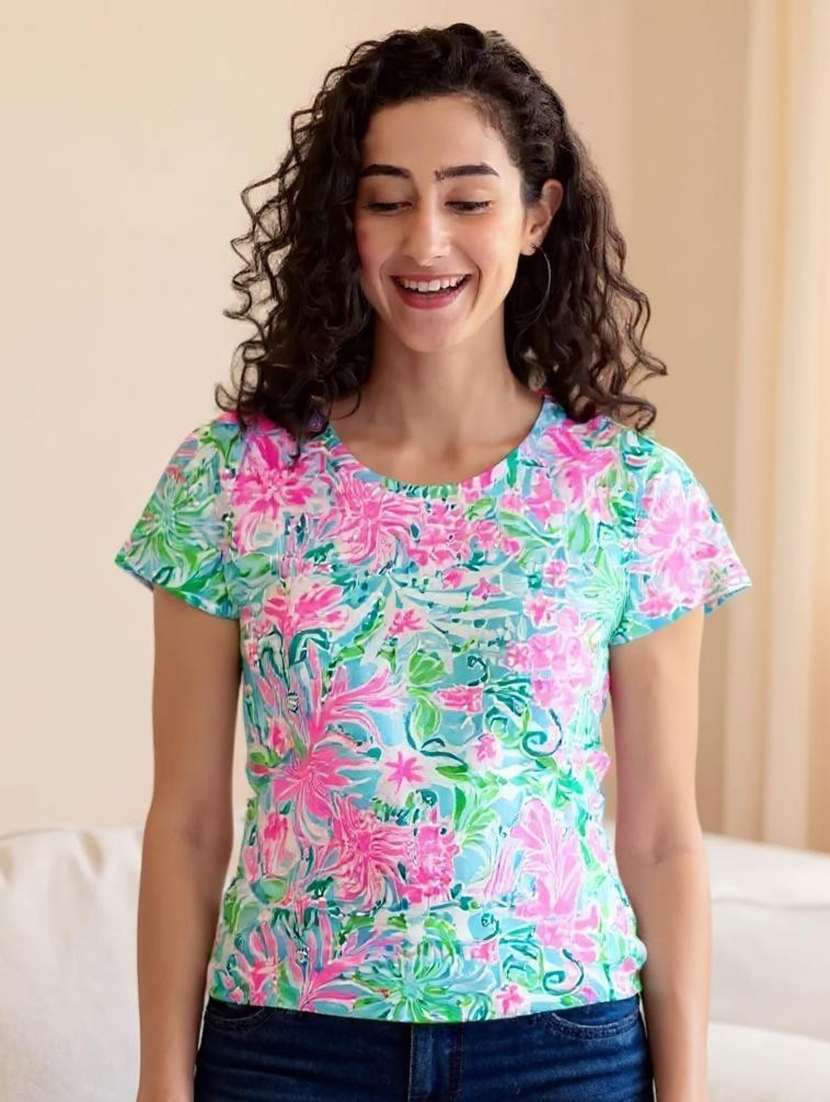 women floral printed round neck t-shirt