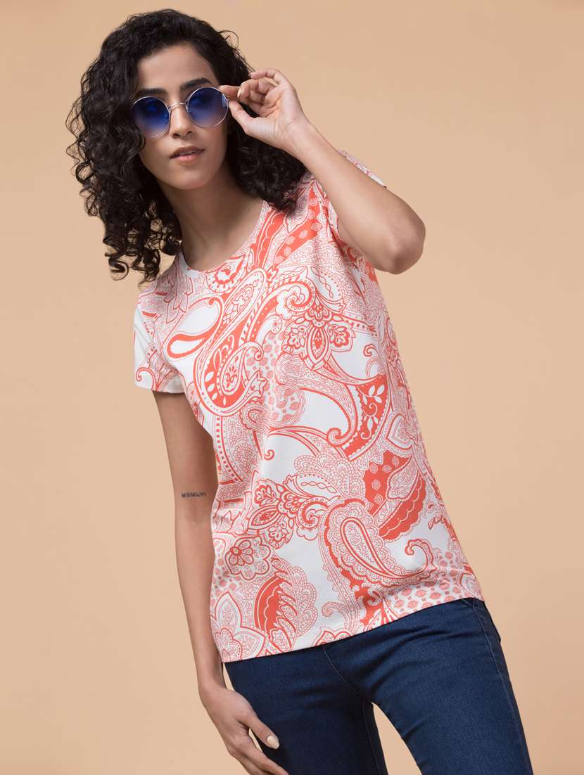 women printed round neck t-shirt - 20982427 - Standard Image - 1