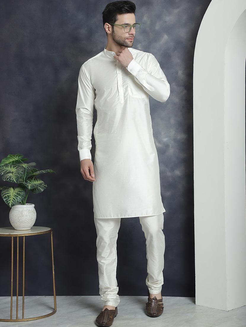white silk blend kurta pyjama ethnic wear set - 20982487 -  Zoom Image - 0