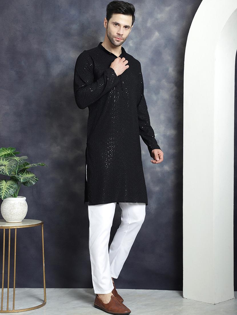 black viscose kurta pyjama ethnic wear set - 20982500 - Standard Image - 1