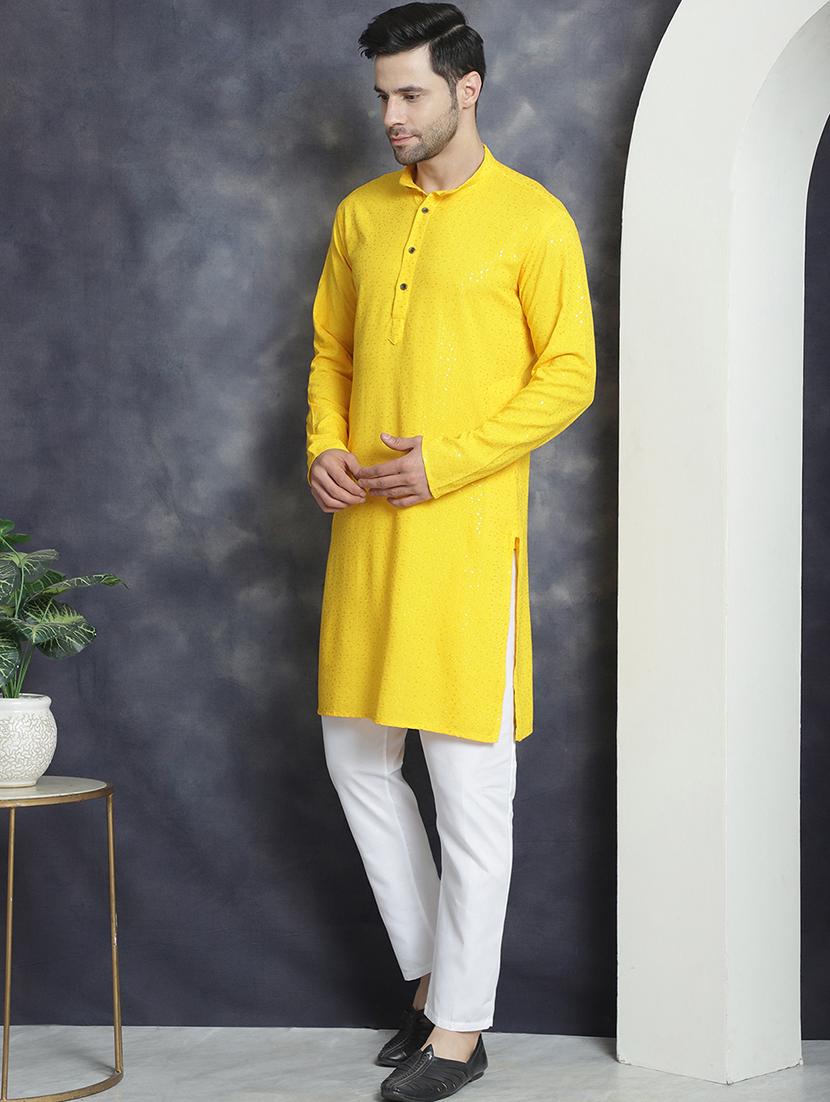 yellow viscose kurta pyjama ethnic wear set - 20982503 - Standard Image - 1