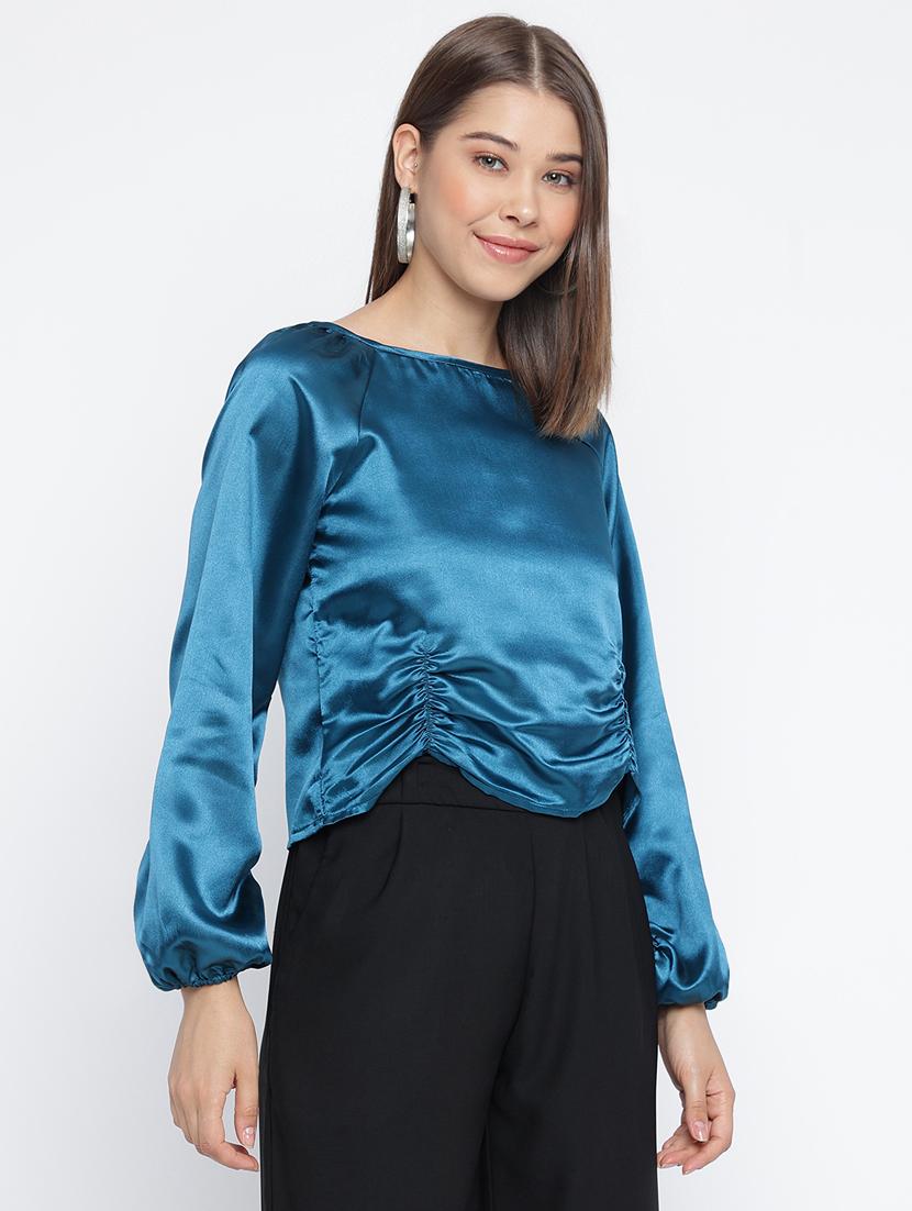 women solid color satin crop top - 20982659 -  Standard Image - 1