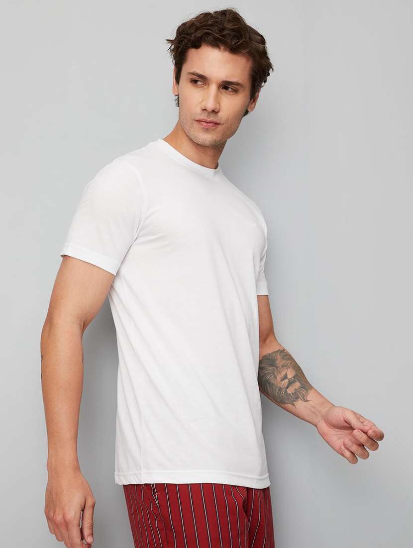 white cotton blend plain tshirt - 20982765 -  Standard Image - 1