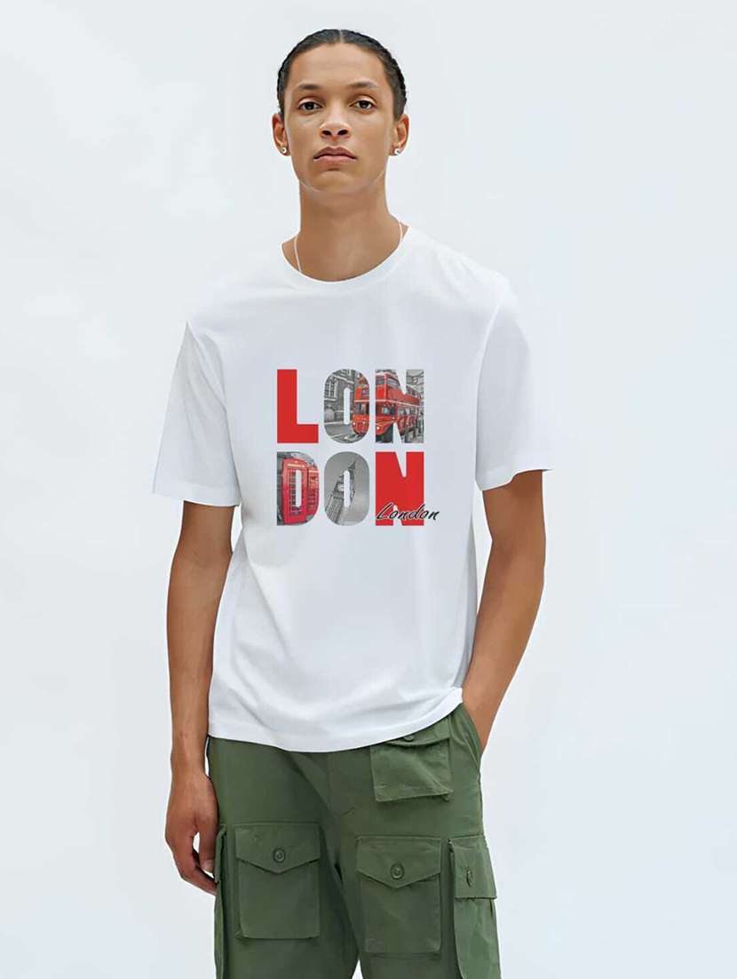 white cotton blend front print tshirt - 20982822 -  Standard Image - 1