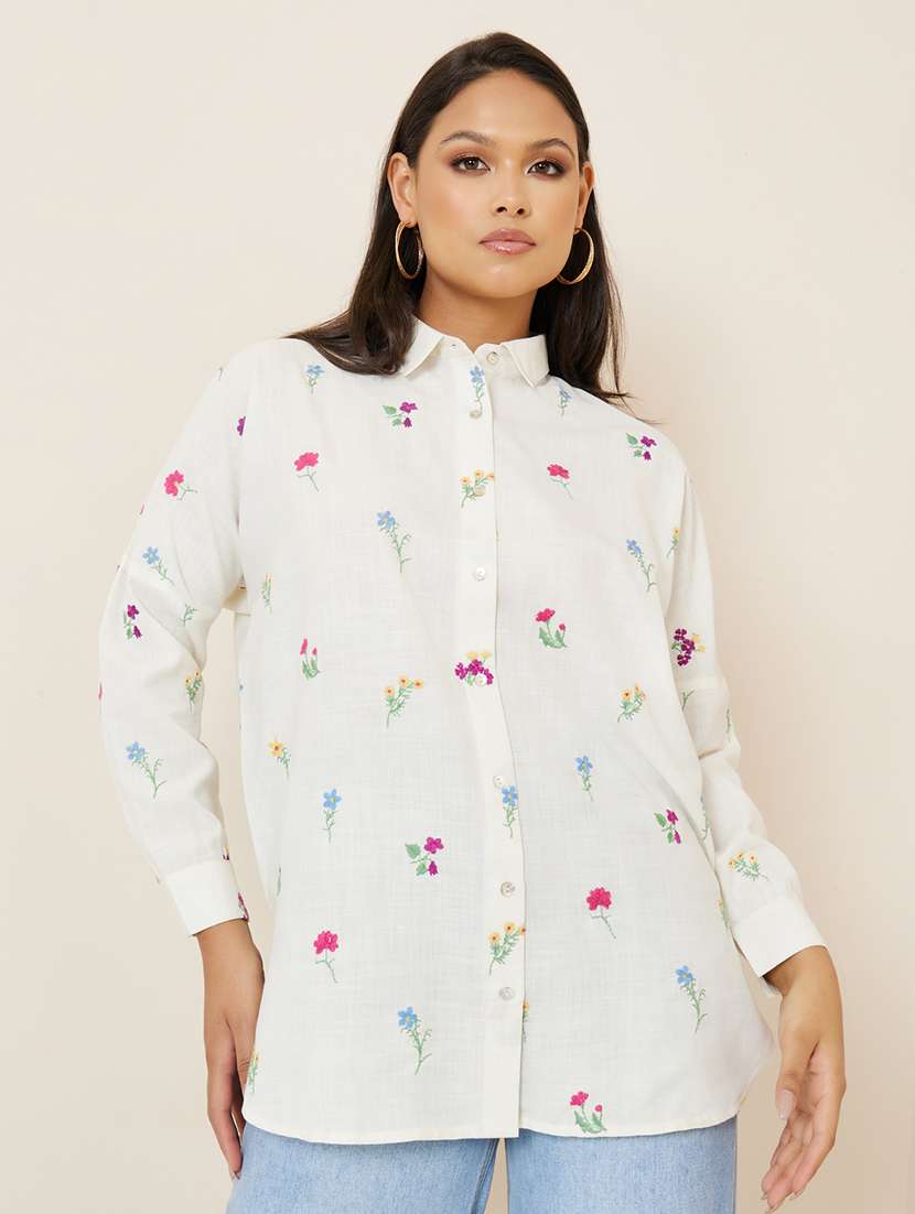 women embroidered collared boxy shirt - 20982874 - Zoom Image - 0