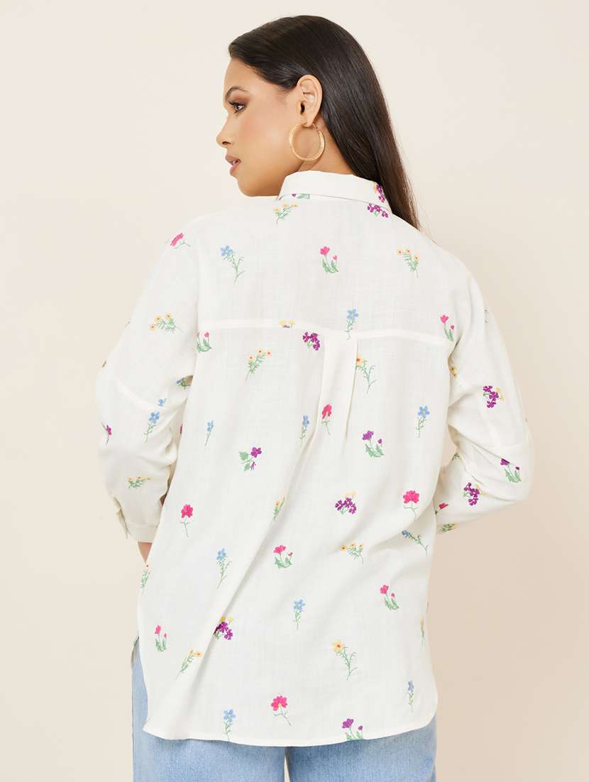 women embroidered collared boxy shirt - 20982874 -  Standard Image - 1
