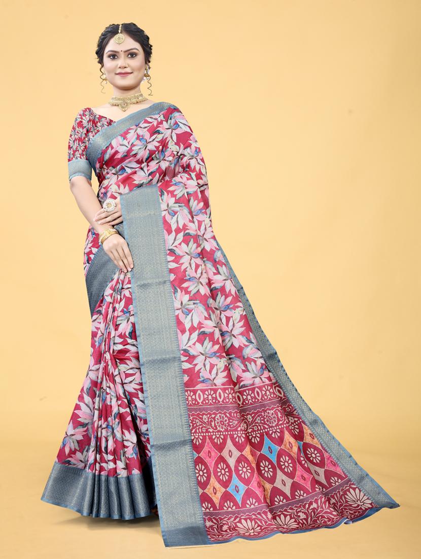 floral printed saree with blouse - 20983066 - Zoom Image - 0
