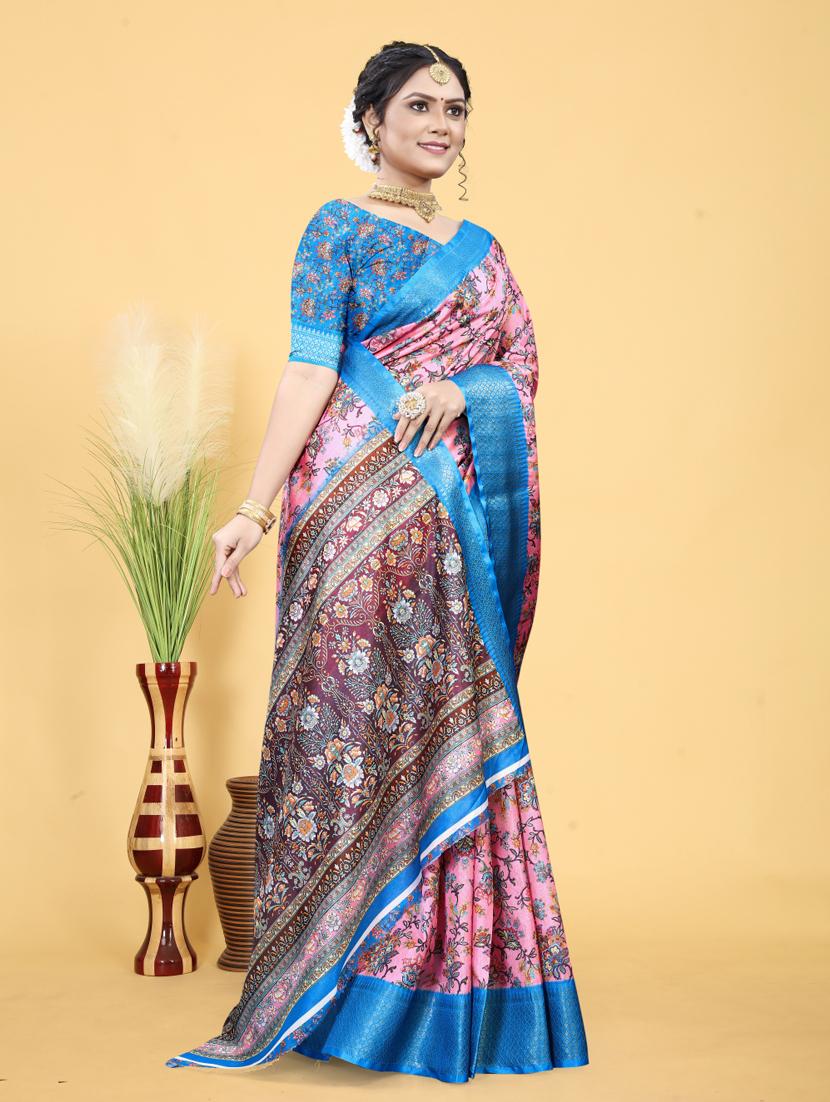 women floral printed bordered saree with blouse - 20983067 -  Standard Image - 1