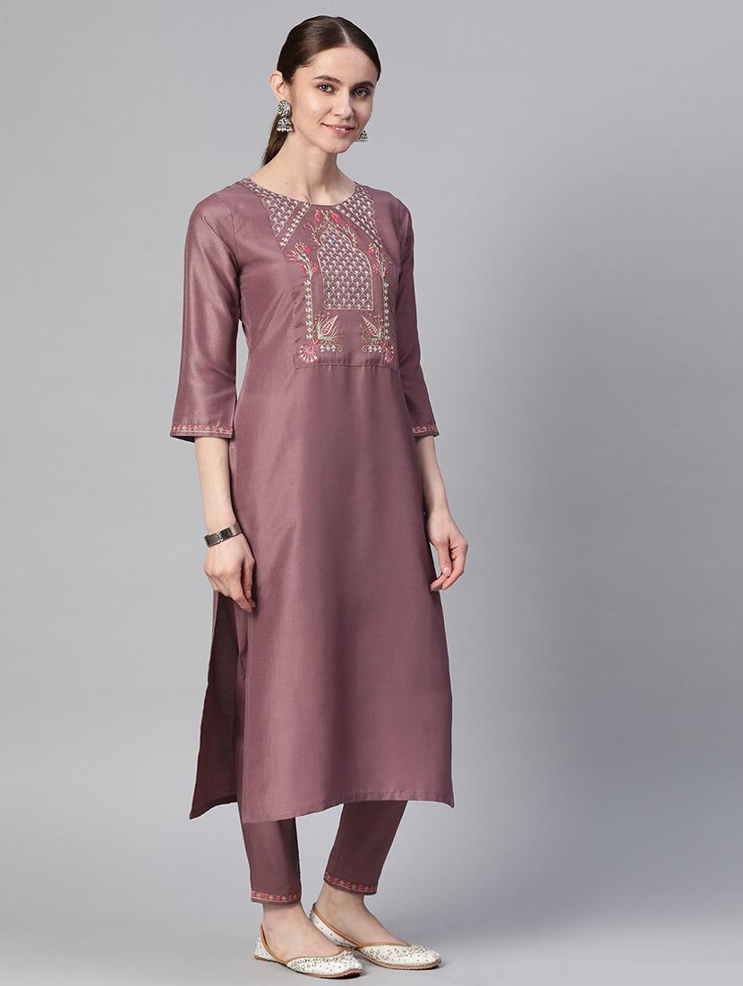 women round neck kurta pant set with dupatta - 20983148 - Standard Image - 1