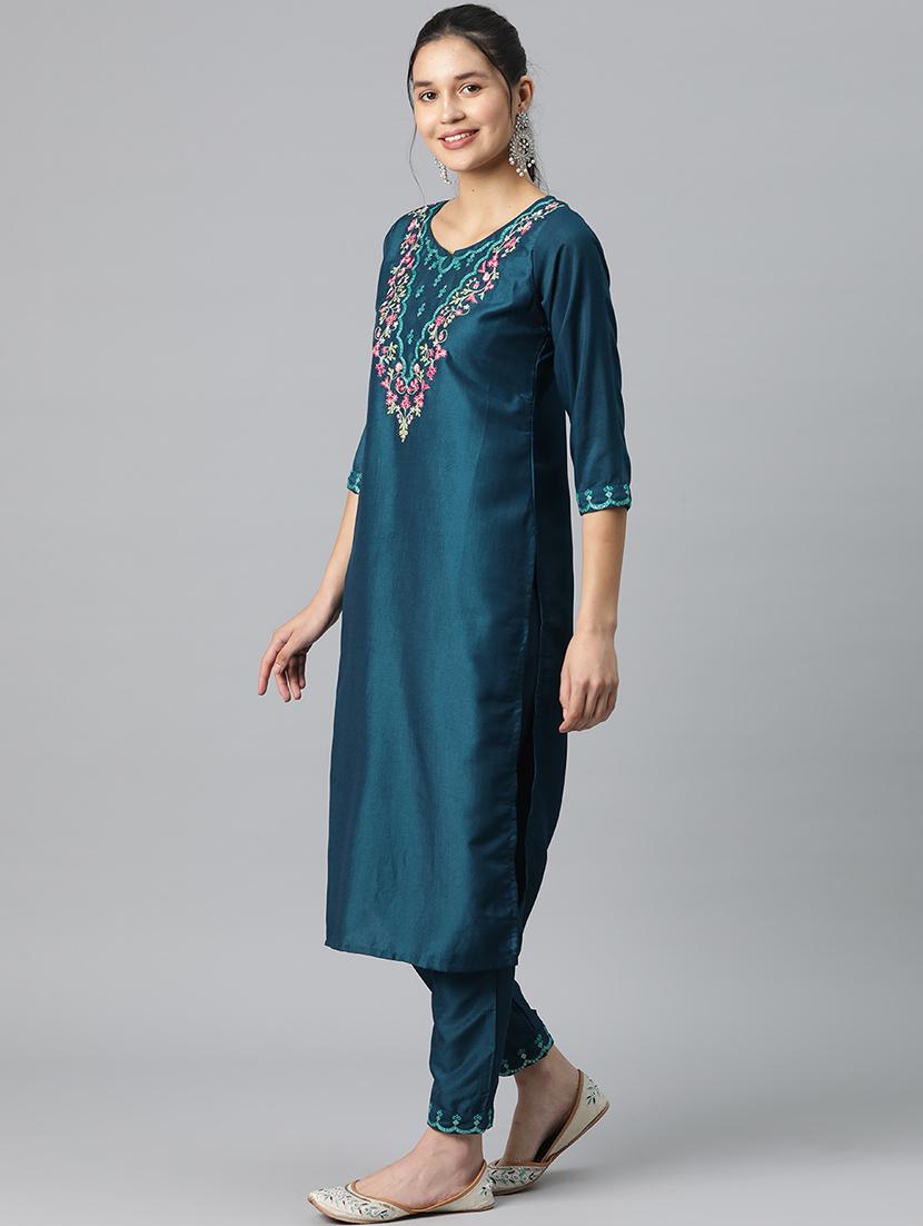 women notch neck kurta pant set with dupatta - 20983155 -  Standard Image - 1