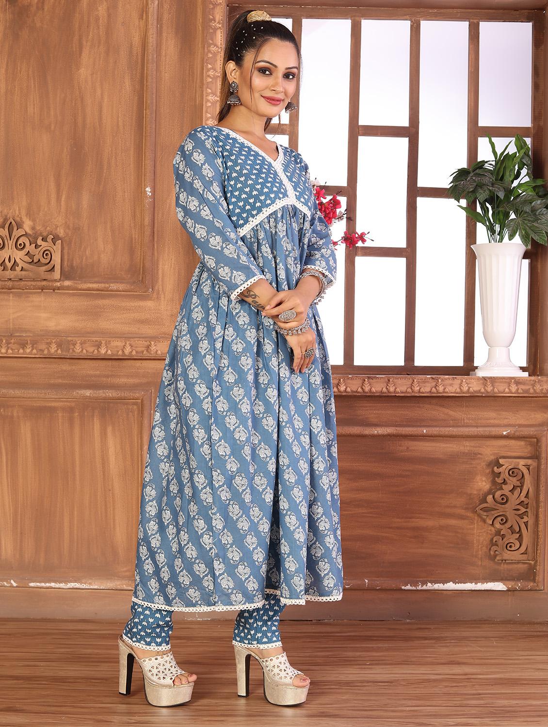 blue cotton kurta pant set - 20983194 - Standard Image - 1