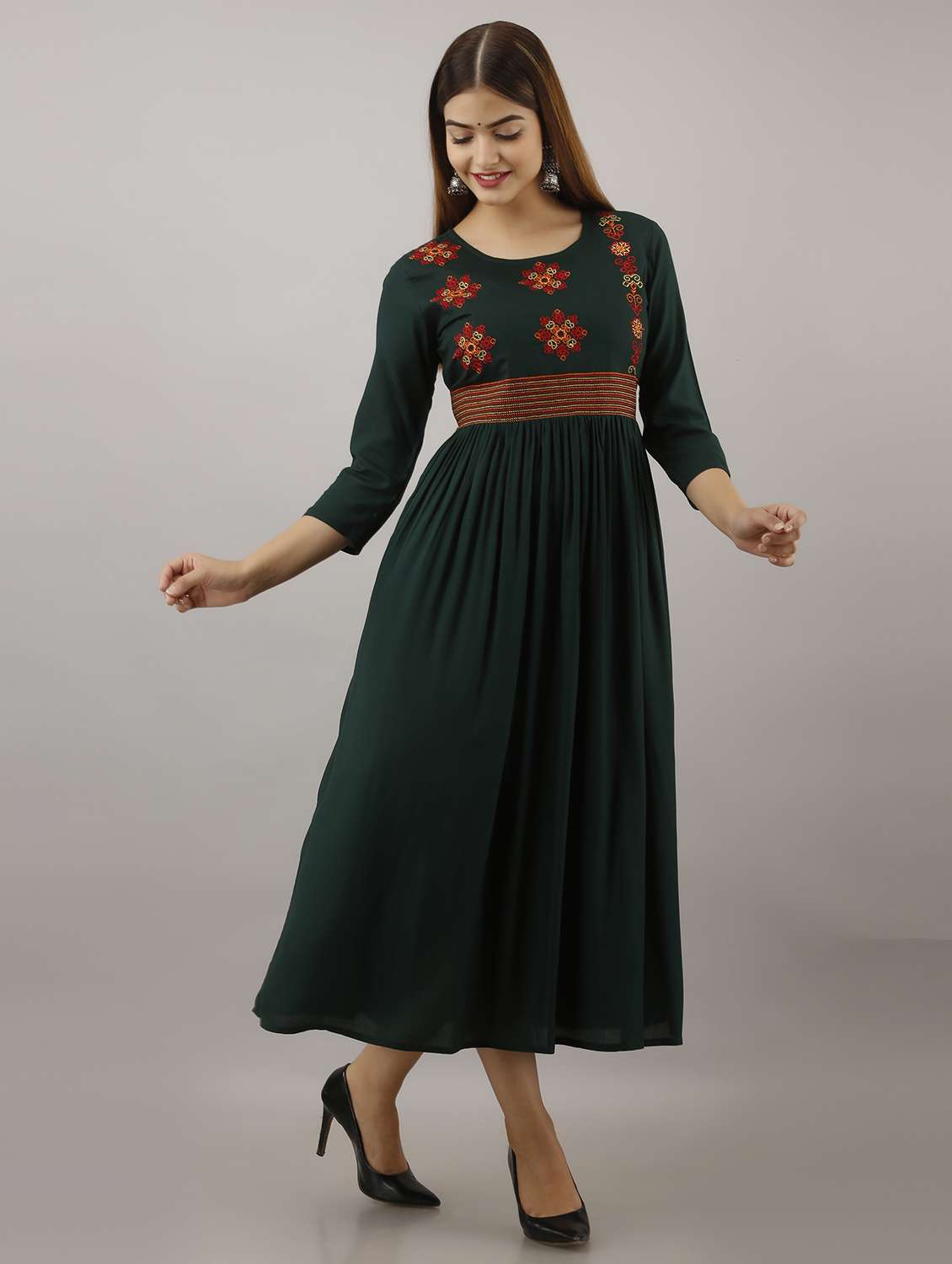 embroidered a-line ethnic dress - 20983373 - Standard Image - 1