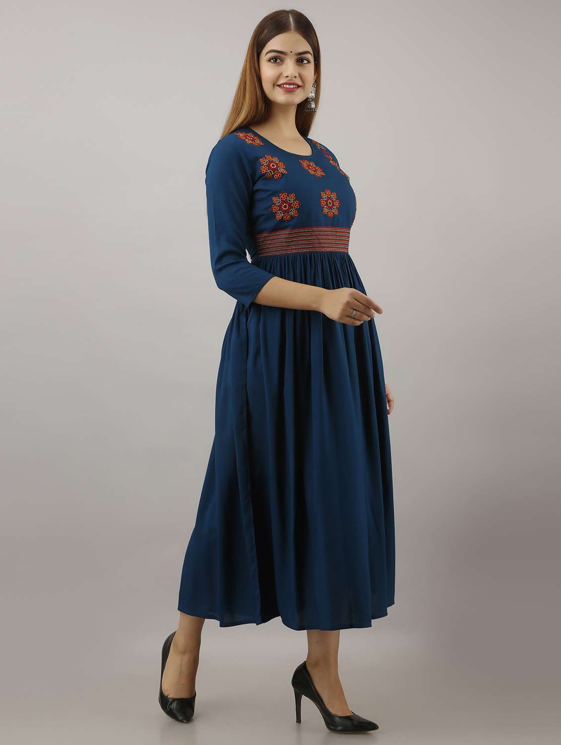 embroidered a-line ethnic dress - 20983374 - Standard Image - 1