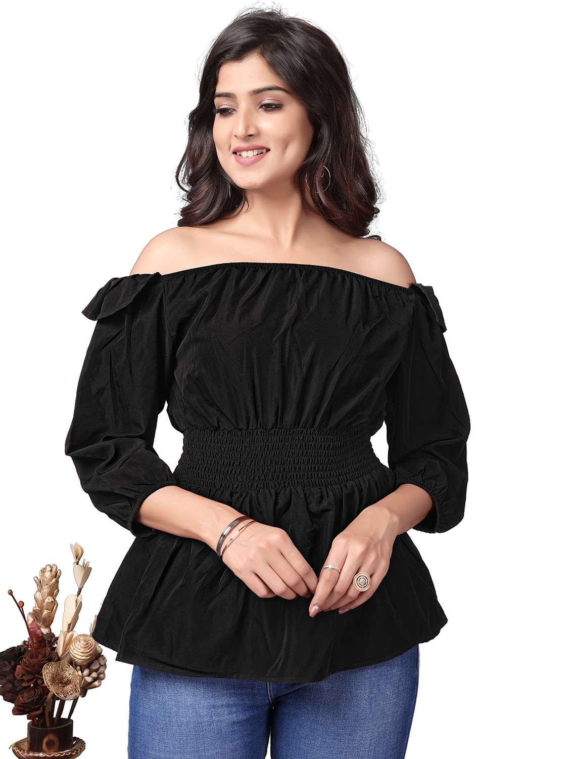 solid black detailed peplum top