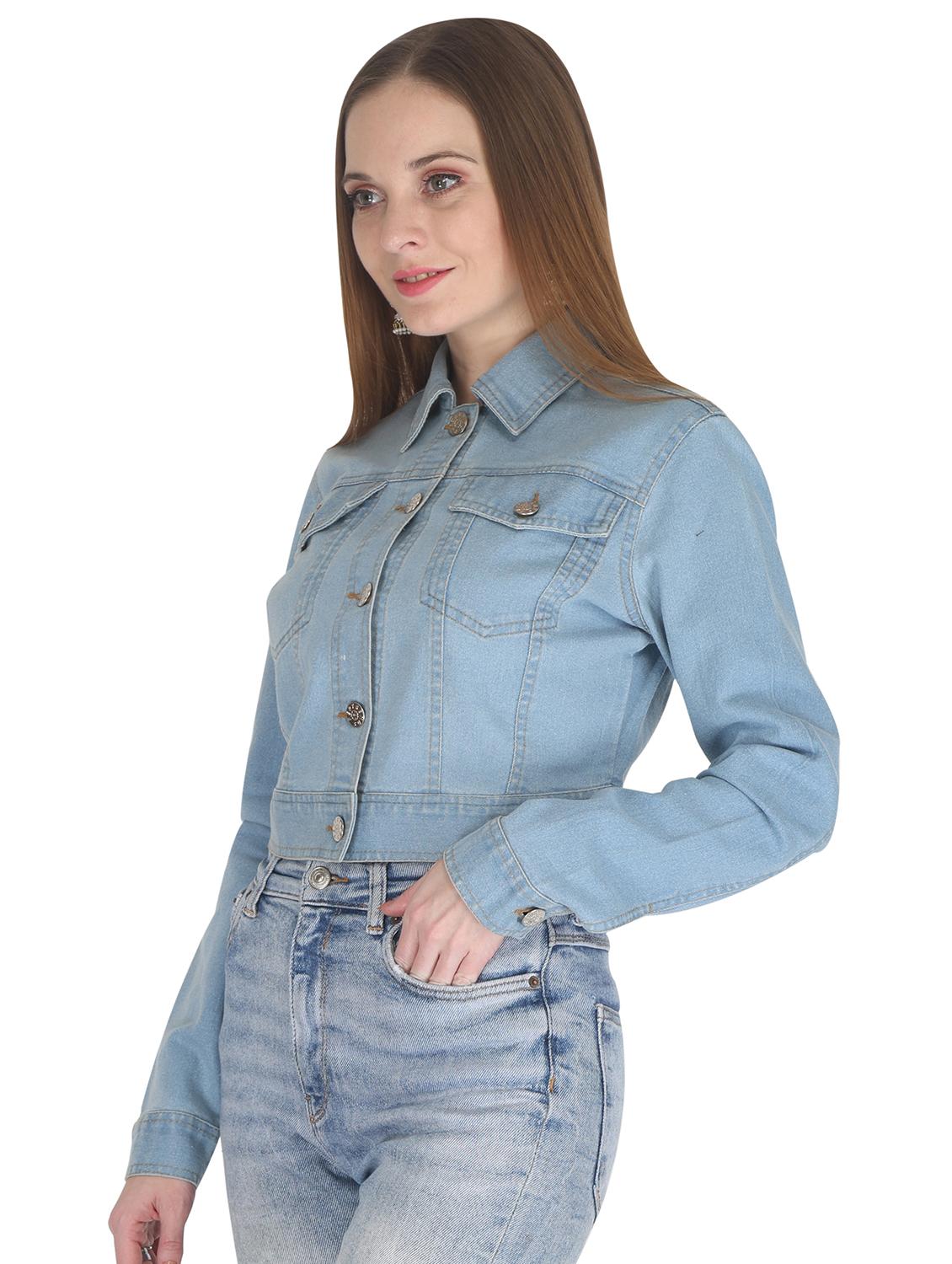 women light blue solid denim jacket - 20983675 - Standard Image - 1