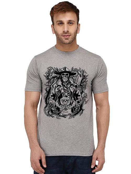 grey front printed casual t-shirt - 20989832 - Standard Image - 0